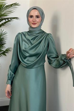 Amedea Üstü Drape Saten Abiye Mint