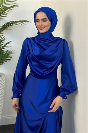 Amedea Üstü Drape Saten Abiye Sax
