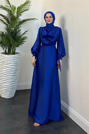 Amedea Üstü Drape Saten Abiye Sax