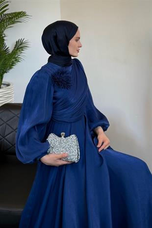 Anastasia Omzu Güllü Abiye Lacivert (GÜLSÜZDÜR)