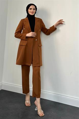 Anden Blazer Ceket Takım Kahverengi