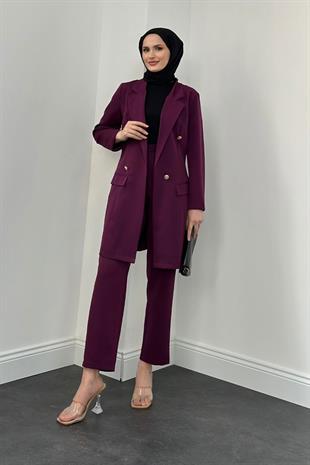 Anden Blazer Ceket Takım Mürdüm