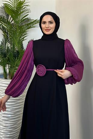 Andreina Gül Tokalı Elbise Mürdüm