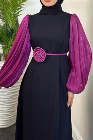 Andreina Gül Tokalı Elbise Mürdüm