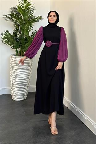 Andreina Gül Tokalı Elbise Mürdüm