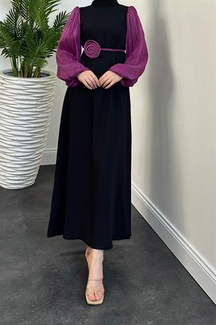 Andreina Gül Tokalı Elbise Mürdüm