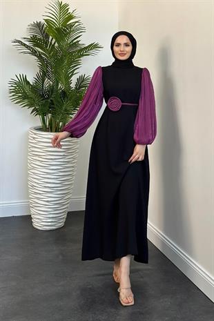 Andreina Gül Tokalı Elbise Mürdüm