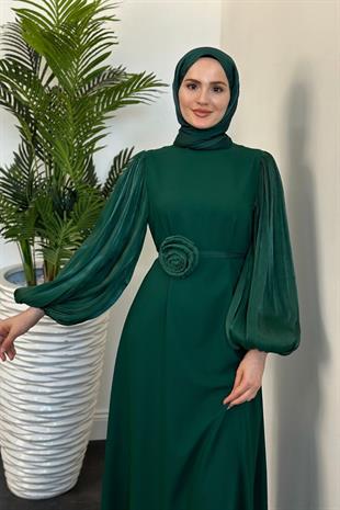Andreina Gül Tokalı Elbise Zümrüt