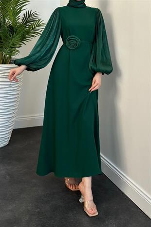 Andreina Gül Tokalı Elbise Zümrüt
