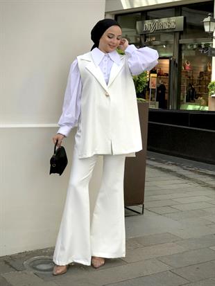 Anisa Yandan Bağlamalı Takım Beyaz