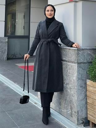 Anja Şal Yaka Kaban Füme