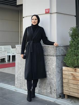 Anja Şal Yaka Kaban Siyah