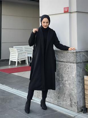 Anja Şal Yaka Kaban Siyah