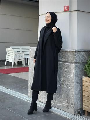 Anja Şal Yaka Kaban Siyah