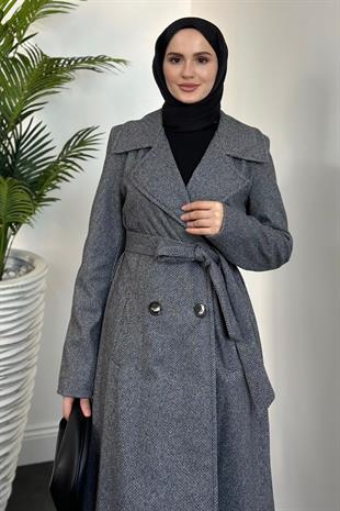 Anjali Düğmeli Astarlı Kaban Füme