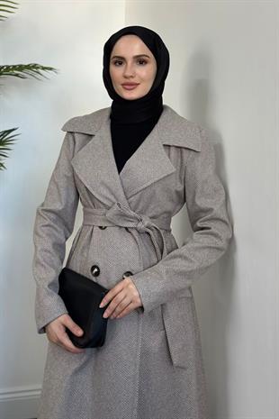 Anjali Düğmeli Astarlı Kaban Kahverengi