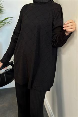 Annabella Baklava Desen Triko Takım Siyah