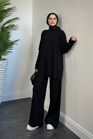Annabella Baklava Desen Triko Takım Siyah