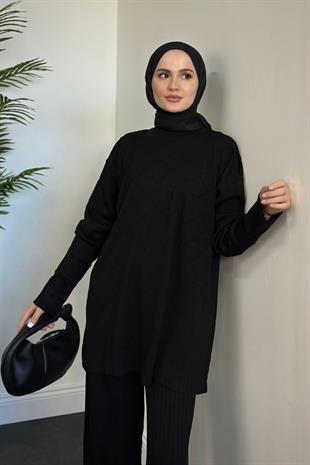 Annabella Baklava Desen Triko Takım Siyah