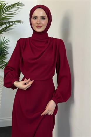 Annalisa Drape Krep Abiye Bordo
