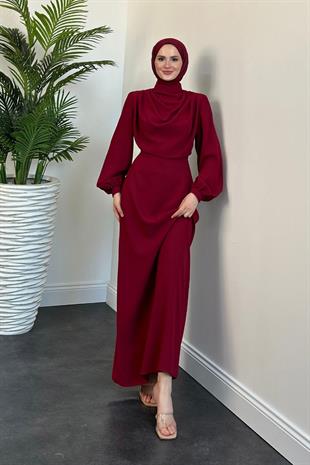 Annalisa Drape Krep Abiye Bordo