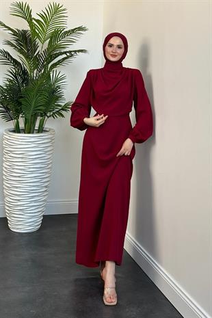Annalisa Drape Krep Abiye Bordo
