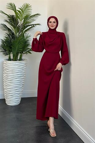 Annalisa Drape Krep Abiye Bordo