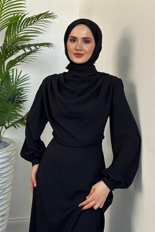 Annalisa Drape Krep Abiye Siyah