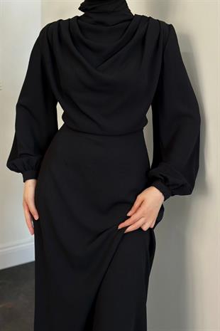 Annalisa Drape Krep Abiye Siyah