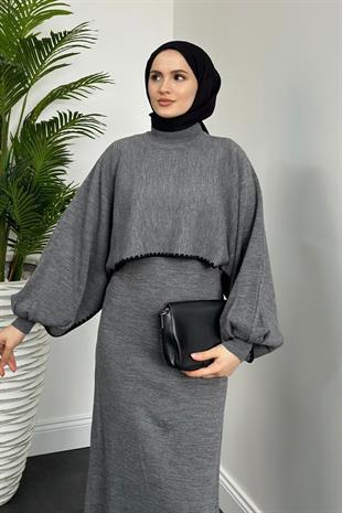 Ansley Crop Görünümlü Triko Elbise Füme