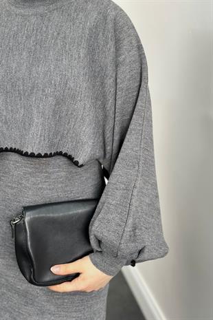 Ansley Crop Görünümlü Triko Elbise Füme