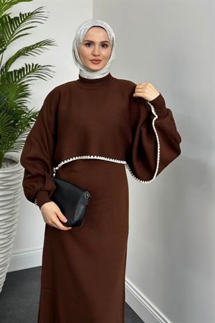 Ansley Crop Görünümlü Triko Elbise Kahverengi