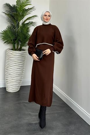 Ansley Crop Görünümlü Triko Elbise Kahverengi