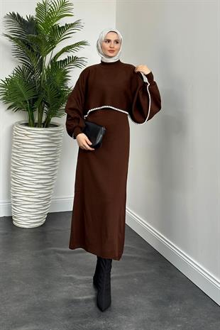 Ansley Crop Görünümlü Triko Elbise Kahverengi