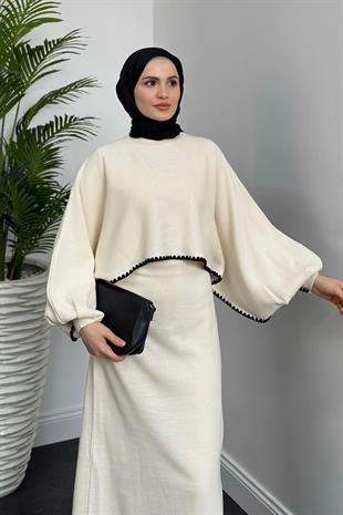 Ansley Crop Görünümlü Triko Elbise Krem