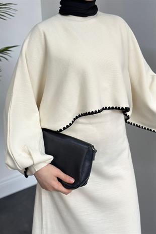 Ansley Crop Görünümlü Triko Elbise Krem