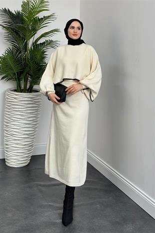 Ansley Crop Görünümlü Triko Elbise Krem