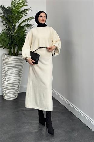 Ansley Crop Görünümlü Triko Elbise Krem
