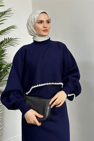 Ansley Crop Görünümlü Triko Elbise Lacivert