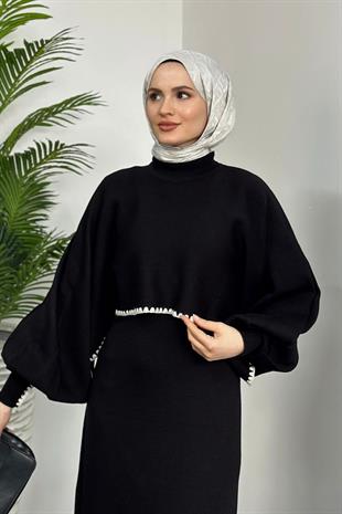 Ansley Crop Görünümlü Triko Elbise Siyah