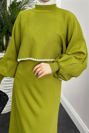 Ansley Crop Görünümlü Triko Elbise Yağ Yeşili