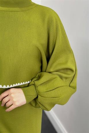 Ansley Crop Görünümlü Triko Elbise Yağ Yeşili