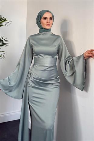 Arabella Pelerinli Saten Balık Abiye Mint