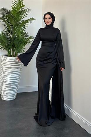 Arabella Pelerinli Saten Balık Abiye Siyah