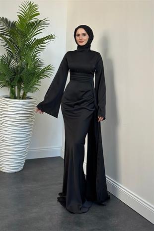 Arabella Pelerinli Saten Balık Abiye Siyah