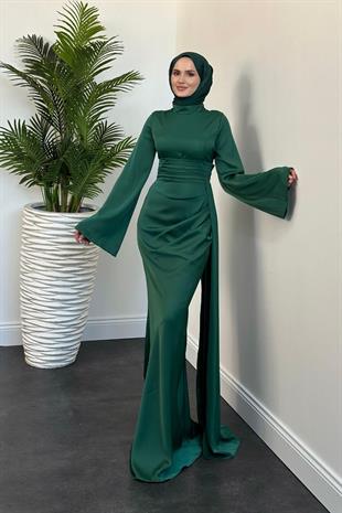 Arabella Pelerinli Saten Balık Abiye Zümrüt