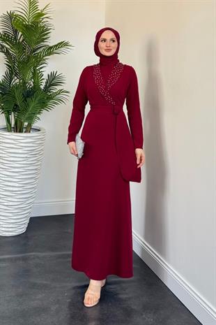 Arden Kruvaze Yaka Abiye Bordo
