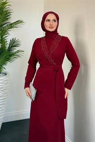 Arden Kruvaze Yaka Abiye Bordo