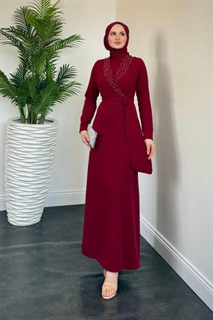 Arden Kruvaze Yaka Abiye Bordo