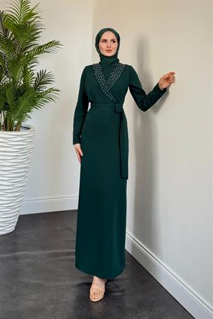 Arden Kruvaze Yaka Abiye Zümrüt